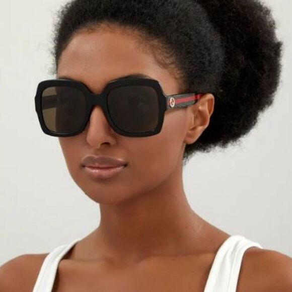 Brand NEW GUCCI GG0036SN 002 Black Green Red Square Women Sunglasses - Picture 1 of 12